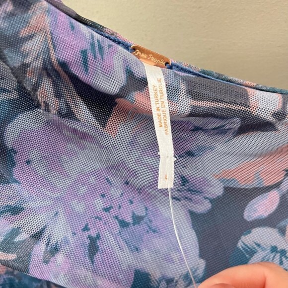 NEW Free People Midnight Combo Floral Mesh Ruched Bodycon Dress Long Sleeve Size - Picture 8 of 8